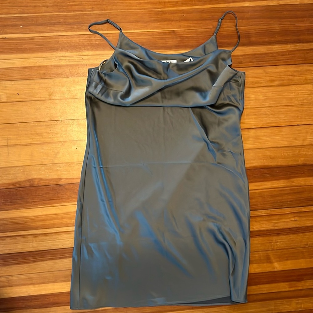 Bar III satin cowl neck dress